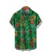 Men's Hawaiian Tiki Idol and Palm Leaf Print Short Sleeve Shirt